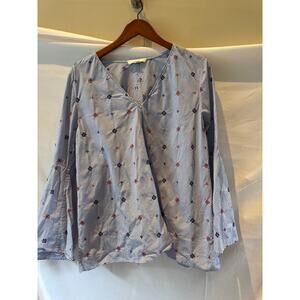 Ann Mashburn flower embroidery bell sleeved shirt size XL
